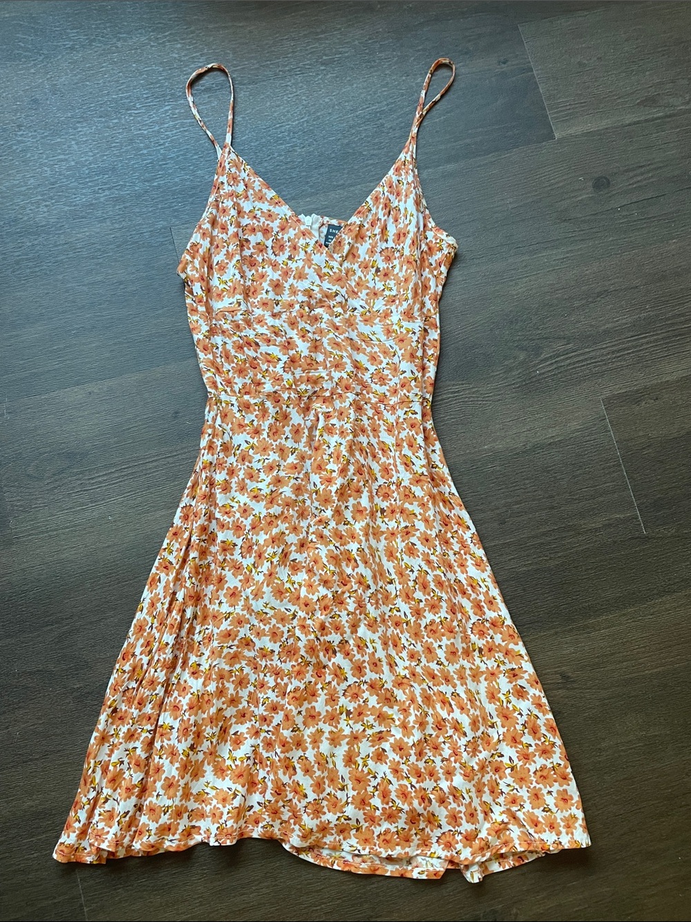 SHEIN Orange Floral Spaghetti Strap Mini Dress